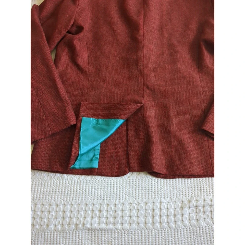 Mr Turk Blazer Herringbone Wool Blend Red Turquoise 2 Button Size 44